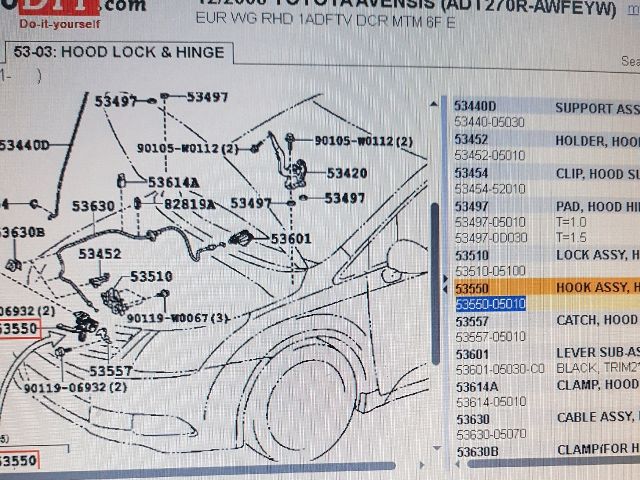 bontott TOYOTA AVENSIS T27 Motorháztető Biztonsági Kampó