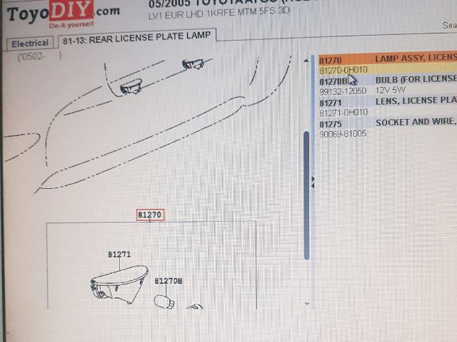 bontott TOYOTA AYGO Hátsó Rendszámtábla Világítás