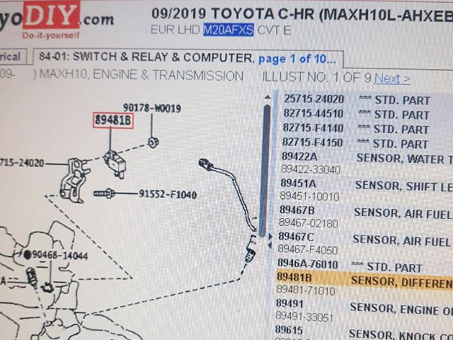 bontott TOYOTA C-HR Kipufogó Nyomásérzékelő