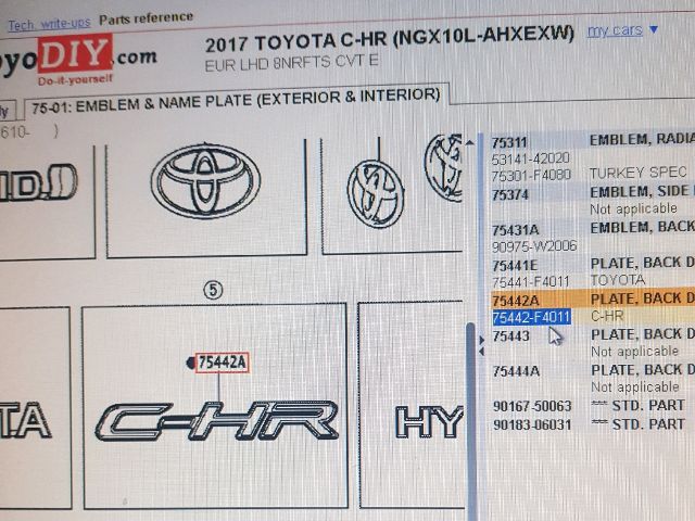 bontott TOYOTA C-HR Hátsó Embléma
