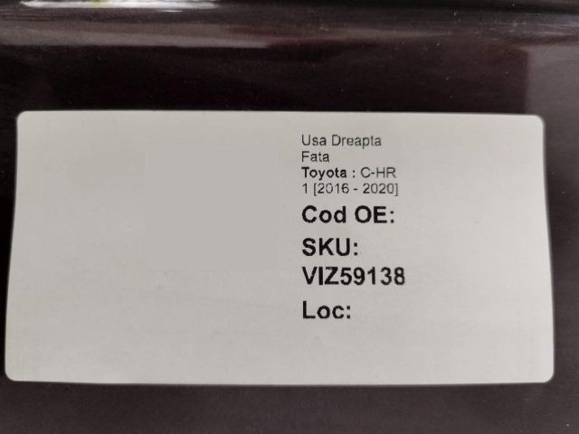 bontott TOYOTA C-HR Jobb első Ajtó (Üres lemez)