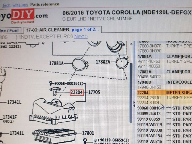bontott TOYOTA COROLLA Légtömegmérő