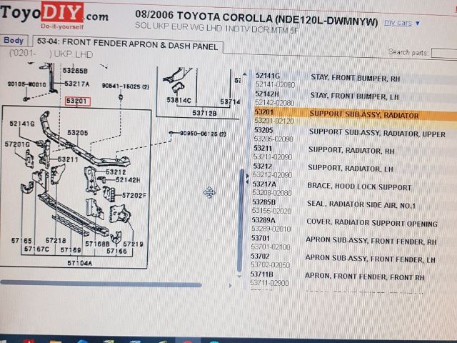 bontott TOYOTA COROLLA Komplett Homlokfal (Részeivel)