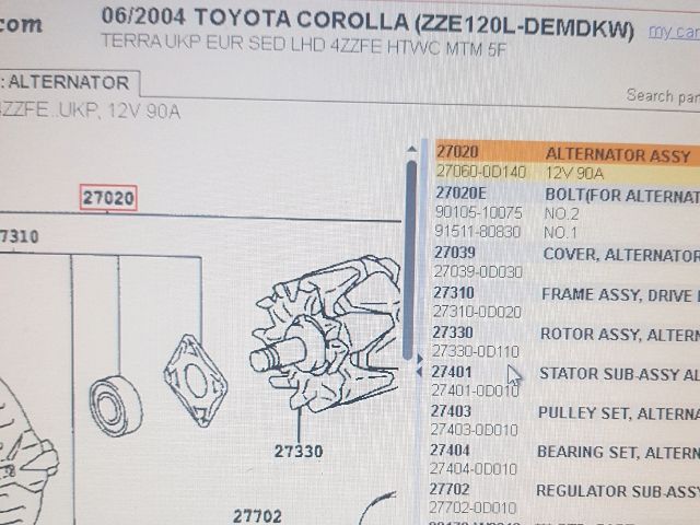 bontott TOYOTA COROLLA Generátor