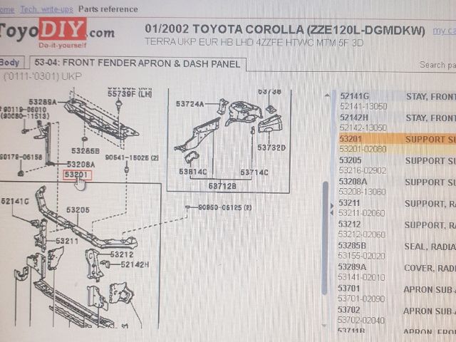 bontott TOYOTA COROLLA Komplett Homlokfal (Részeivel)