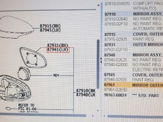 bontott TOYOTA COROLLA Bal Tükörlap