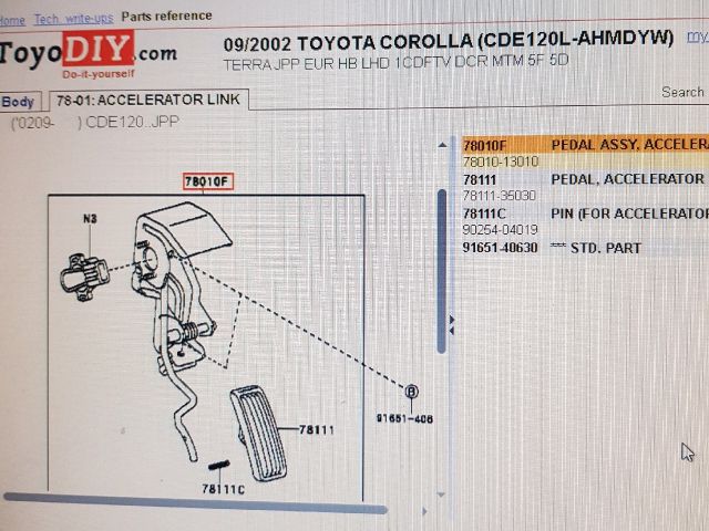 bontott TOYOTA COROLLA Gázpedál Jeladó