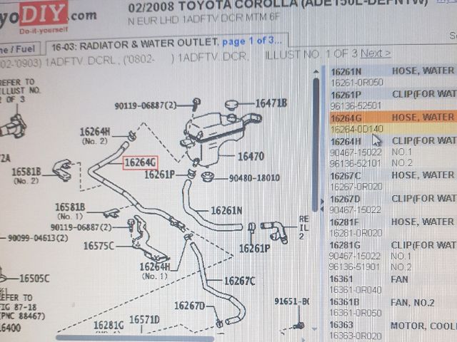 bontott TOYOTA COROLLA Hűtővíz Elosztó Cső
