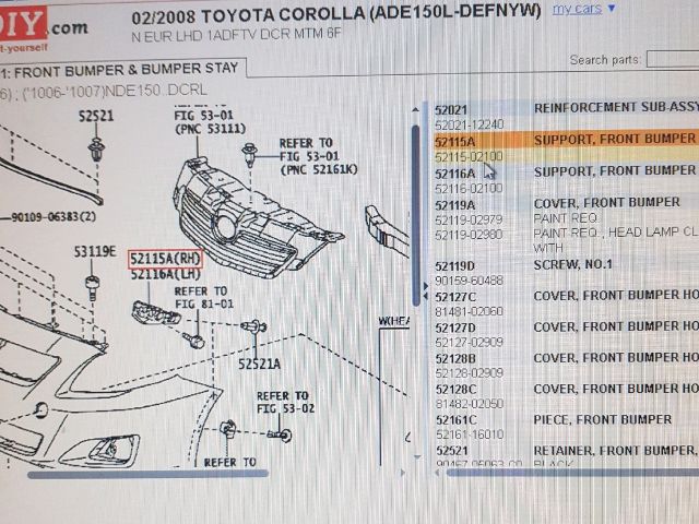 bontott TOYOTA COROLLA Jobb első Lökhárító Tartó (Műanyag)