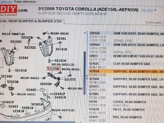 bontott TOYOTA COROLLA Jobb hátsó Lökhárító Tartó (Műanyag)