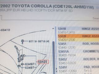 bontott TOYOTA COROLLA Motorháztető Bal Zsanér