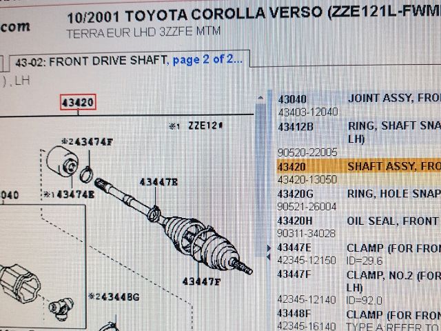bontott TOYOTA COROLLA VERSO Bal Féltengely