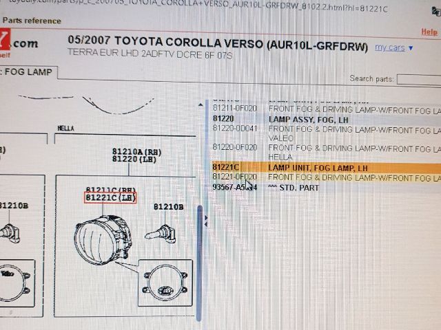 bontott TOYOTA COROLLA VERSO Bal Ködfényszóró