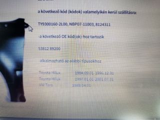 bontott TOYOTA HILUX Bal első Sárvédő