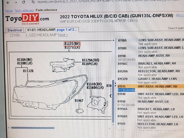 bontott TOYOTA HILUX IV Jobb Ledes Fényszóró