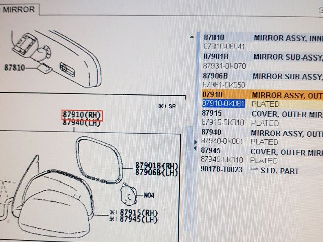 bontott TOYOTA HILUX Jobb Visszapillantó Tükör (Elektromos)