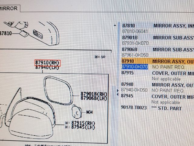 bontott TOYOTA HILUX Jobb Visszapillantó Tükör (Mechanikus)