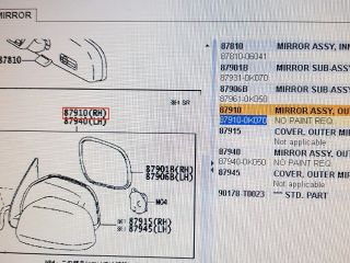 bontott TOYOTA HILUX Jobb Visszapillantó Tükör (Mechanikus)