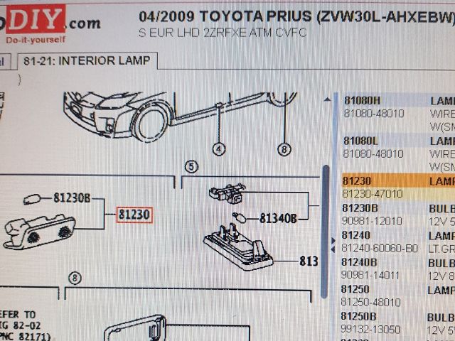 bontott TOYOTA PRIUS Ajtó Világítás