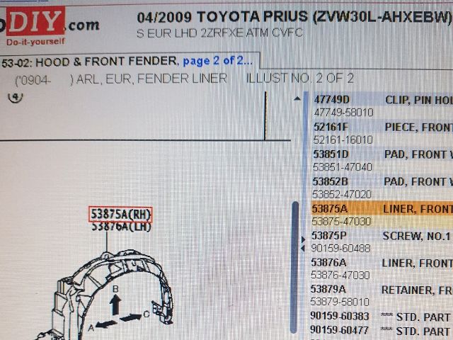 bontott TOYOTA PRIUS Jobb első Első Dobbetét (Kerékjárati, Műanyag)