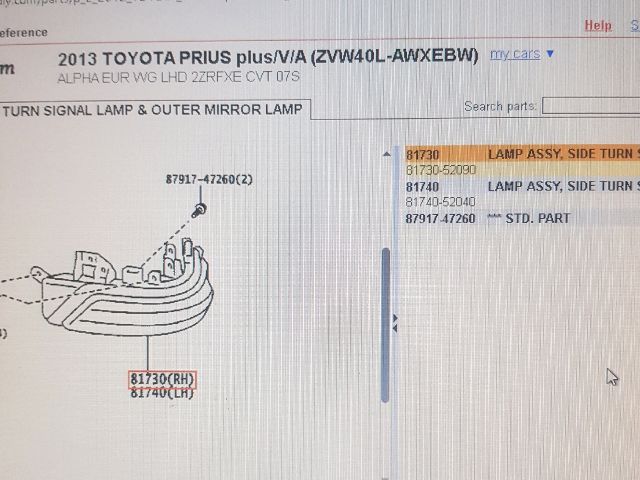 bontott TOYOTA PRIUS Jobb Visszapillantó Tükör Irányjelző