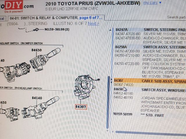 bontott TOYOTA PRIUS Légzsák Átvezető Szalagkábel