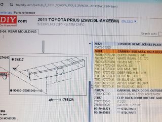 bontott TOYOTA PRIUS Rendszámtábla Világítás Keret