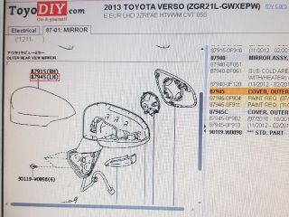 bontott TOYOTA VERSO Bal Visszapillantó Tükör Burkolat