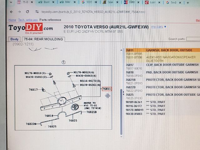 bontott TOYOTA VERSO Rendszámtábla Világítás Keret
