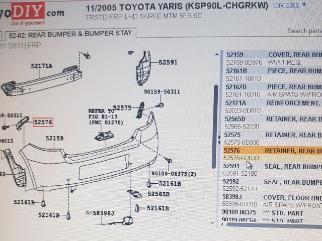 bontott TOYOTA YARIS Bal hátsó Lökhárító Tartó (Műanyag)