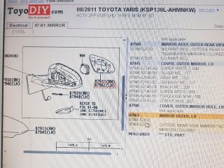 bontott TOYOTA YARIS Bal Tükörlap