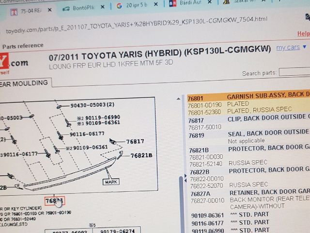 bontott TOYOTA YARIS Csomagtérajtó Díszléc