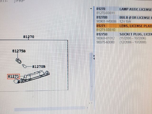 bontott TOYOTA YARIS Hátsó Rendszámtábla Világítás