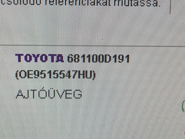 bontott TOYOTA YARIS Jobb első Ablak