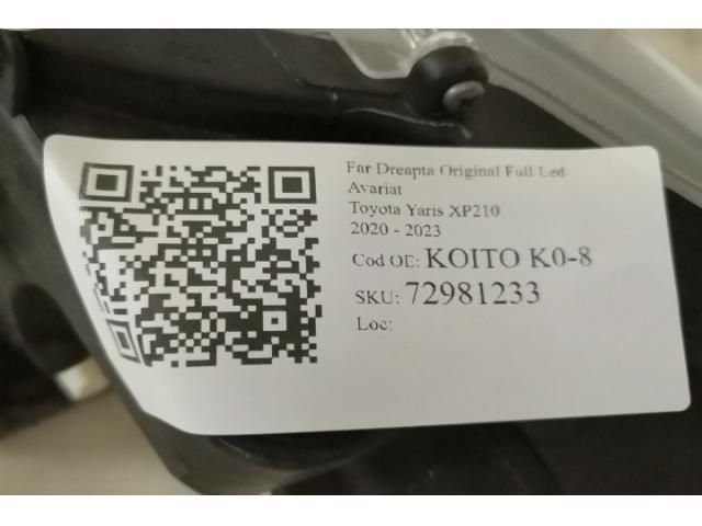 bontott TOYOTA YARIS Jobb Ledes Fényszóró