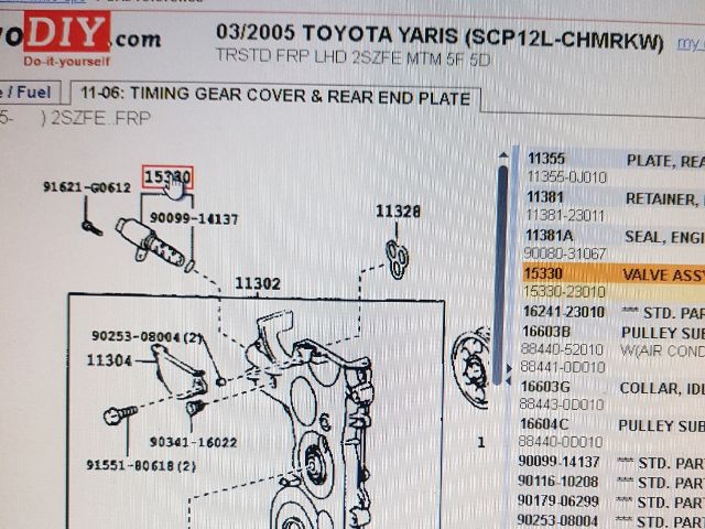 bontott TOYOTA YARIS Olajnyomás Szelep Okoskerékhez