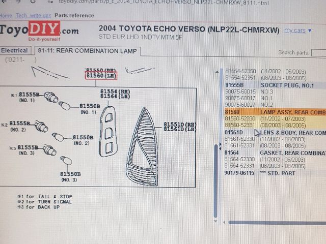 bontott TOYOTA YARIS VERSO Bal Hátsó Lámpa