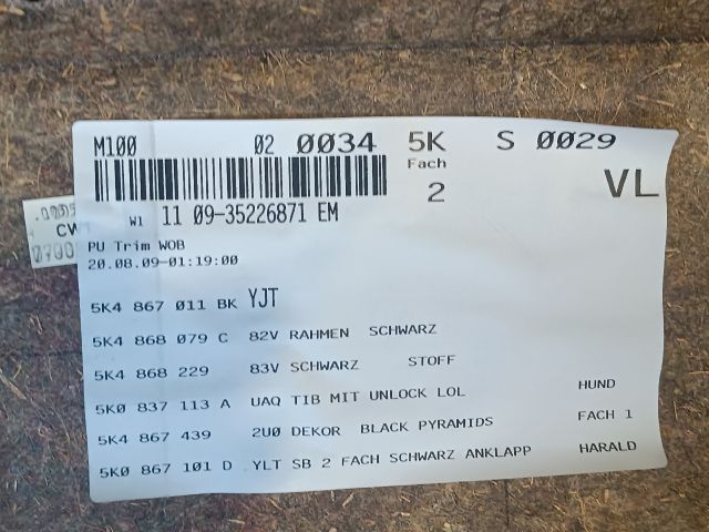 bontott VW GOLF VI Bal első Ajtó Kárpit