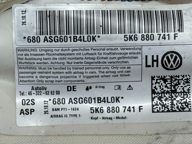 bontott VW GOLF VI Bal Függönylégzsák és Oldallégzsák