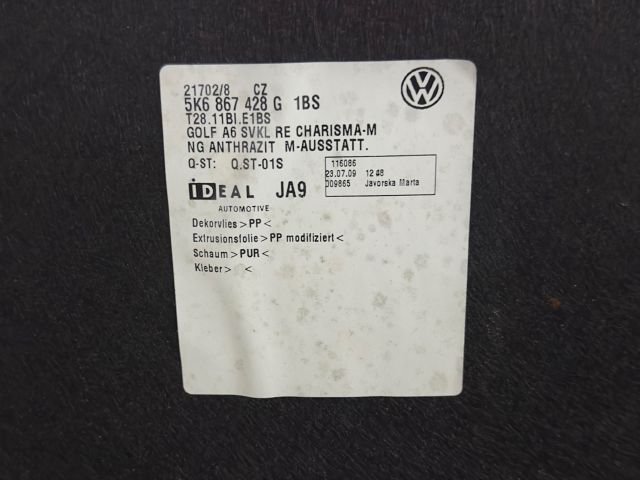 bontott VW GOLF VI Csomagtér Kárpit