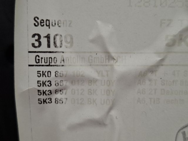 bontott VW GOLF VI Jobb első Ajtó Kárpit