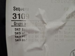 bontott VW GOLF VI Jobb első Ajtó Kárpit