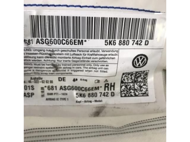 bontott VW GOLF VI Jobb Fejlégzsák