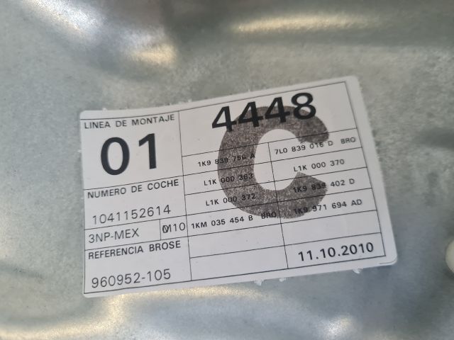 bontott VW GOLF VI Jobb hátsó Ablakemelő Szerkezet (Elektromos)