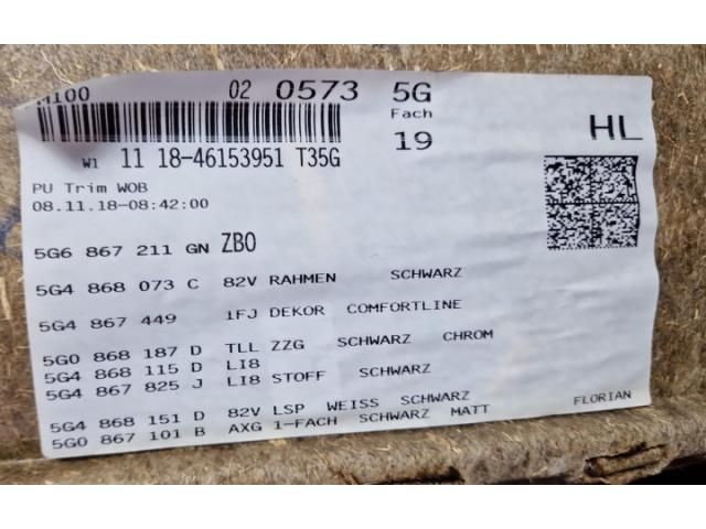 bontott VW GOLF VII Bal hátsó Ajtó Kárpit