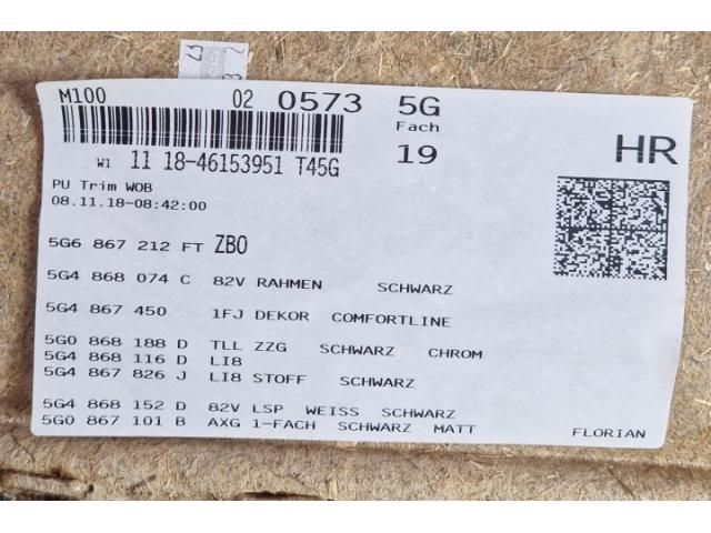 bontott VW GOLF VII Jobb hátsó Ajtó Kárpit