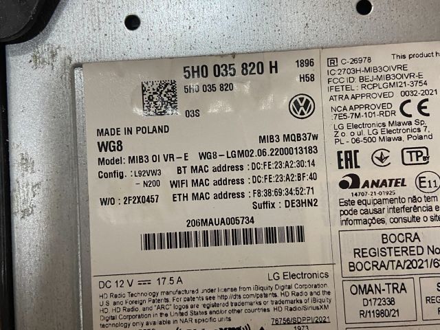 bontott VW GOLF VIII Navigáció Elektronika