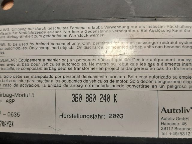 bontott VW PASSAT B5 Jobb Függönylégzsák és Oldallégzsák