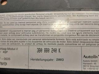 bontott VW PASSAT B5 Jobb Függönylégzsák és Oldallégzsák