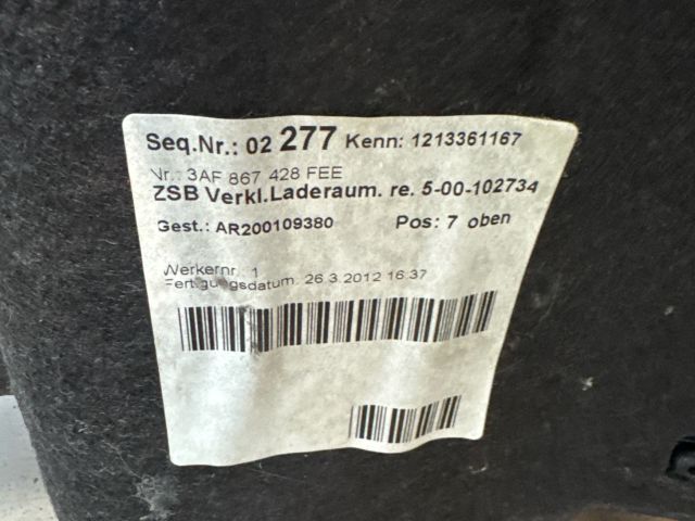 bontott VW PASSAT B7 Csomagtér Kárpit